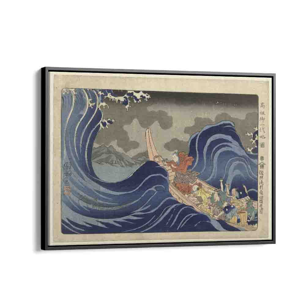 Nichiren Bezweert De Golven Bij Kakuda Tijdens Zijn Verbanning Naar Sado Utagawa Kuniyoshi 1833–1837 By Utagawa Kuniyoshi Japanese Paintings in Black Floater Frame