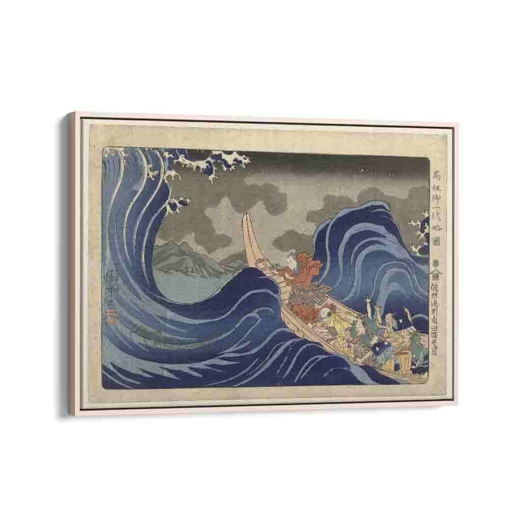 Nichiren Bezweert De Golven Bij Kakuda Tijdens Zijn Verbanning Naar Sado Utagawa Kuniyoshi 1833–1837 By Utagawa Kuniyoshi Japanese Paintings in Oak Wood Floater Frame
