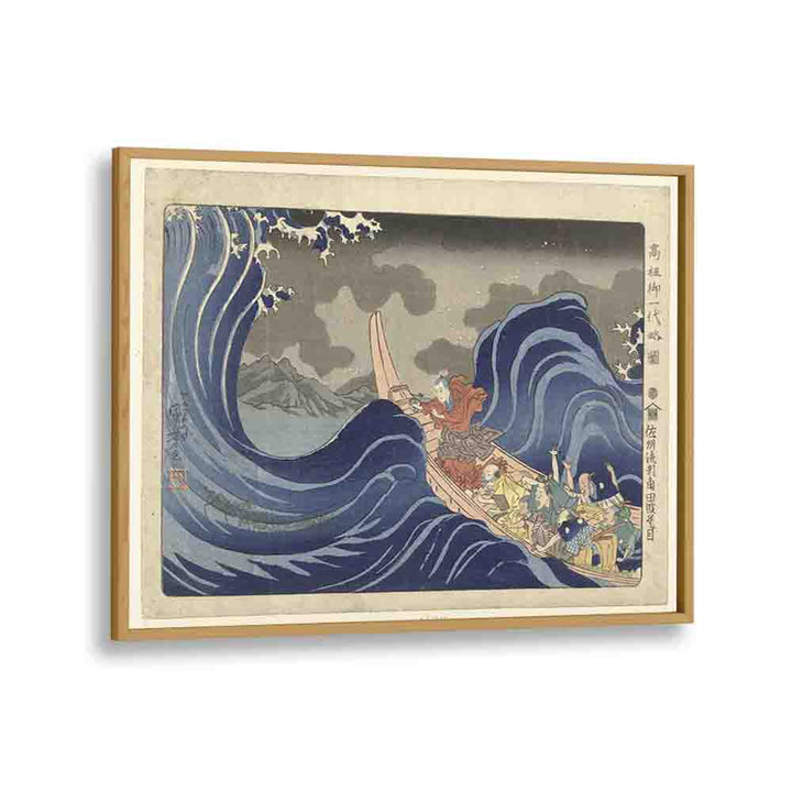 Nichiren Bezweert De Golven Bij Kakuda Tijdens Zijn Verbanning Naar Sado Utagawa Kuniyoshi 1833–1837 By Utagawa Kuniyoshi Japanese Paintings in Oak Wood Plain Frame