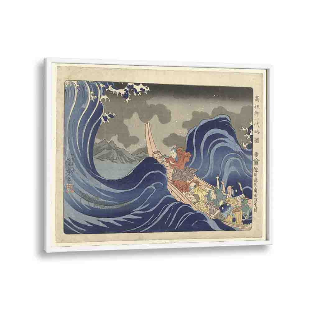 Nichiren Bezweert De Golven Bij Kakuda Tijdens Zijn Verbanning Naar Sado Utagawa Kuniyoshi 1833–1837 By Utagawa Kuniyoshi Japanese Paintings in White Plain Frame