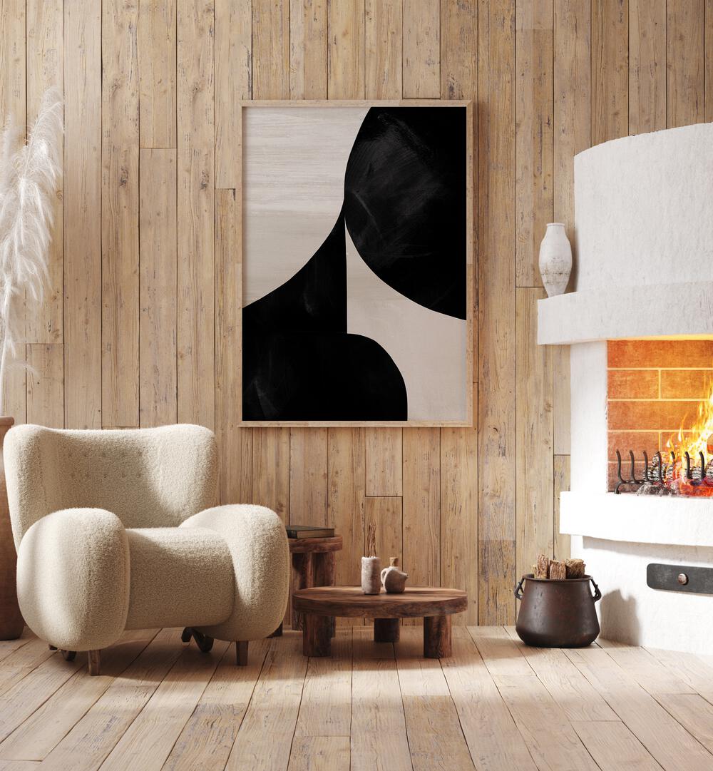 Night By Dan Hobday Abstract Art Abstract Paintings in Oak Wood Plain Frame Placed on a Wooden Textured Wall in the Drawing Room