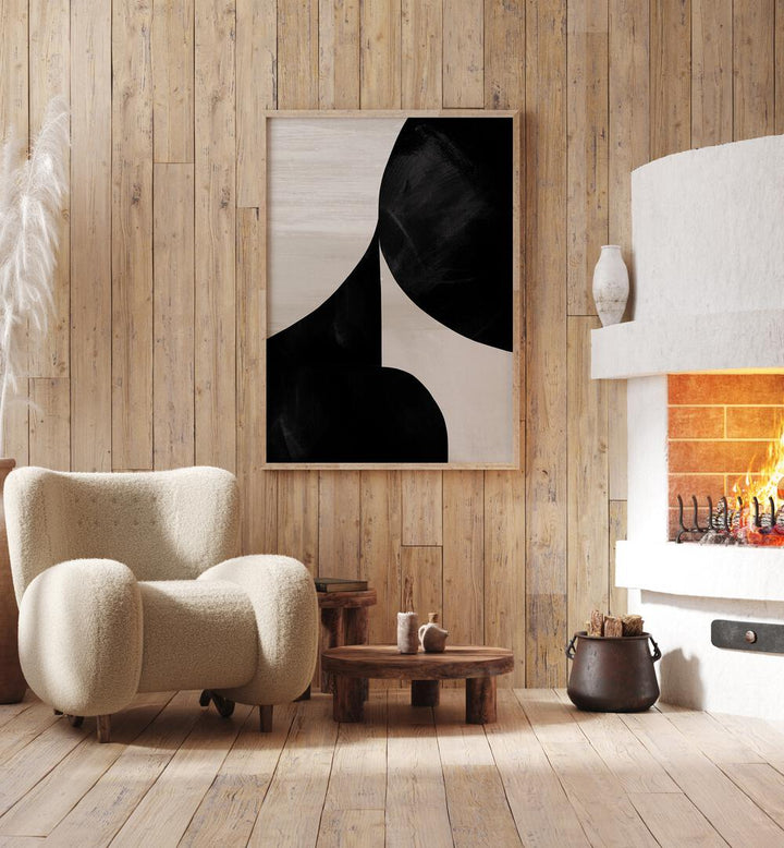 Night By Dan Hobday Abstract Art Abstract Paintings in Oak Wood Plain Frame Placed on a Wooden Textured Wall in the Drawing Room