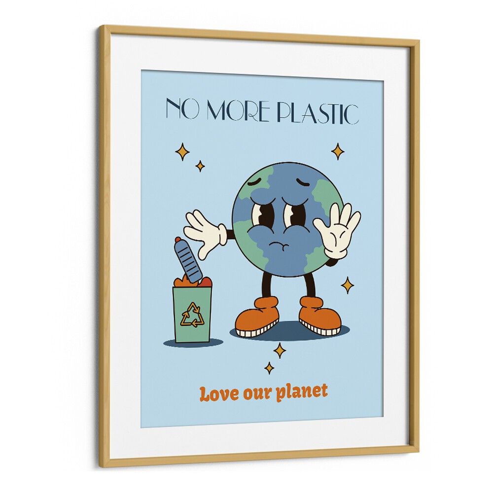 No More Plastic A Visual Anthem For A Sustainable Tomorrow Quotes and Typography Posters in Oak Wood Frame With Mount