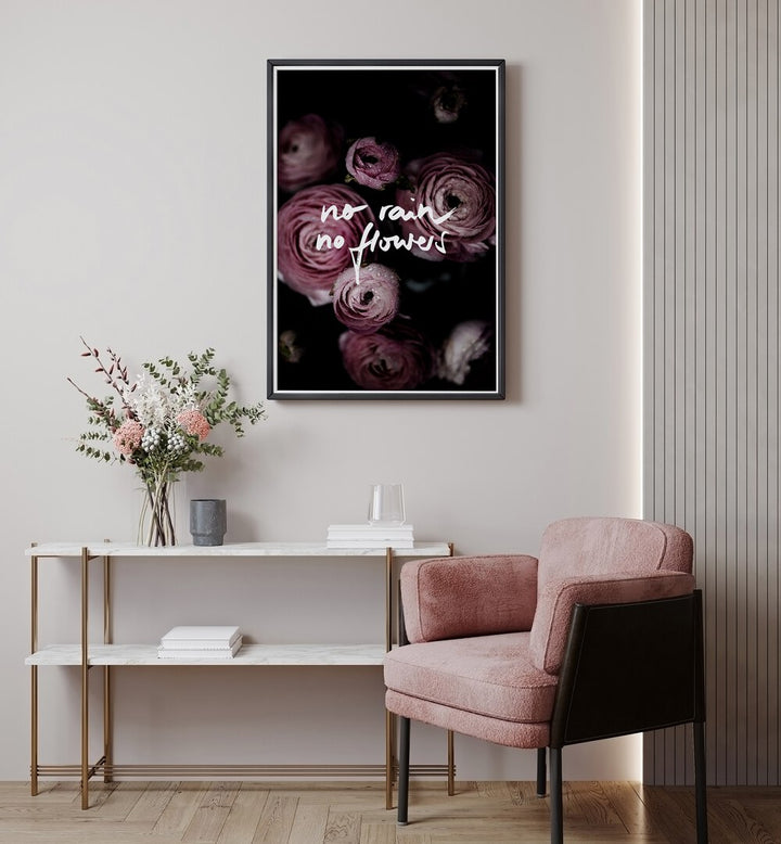 No Rain No Flowers II By Mareike Bohmer Abstract Art Abstract Paintings in Black Plain Frame placed on a White Colored Wall above a Console Table in the Drawing Room