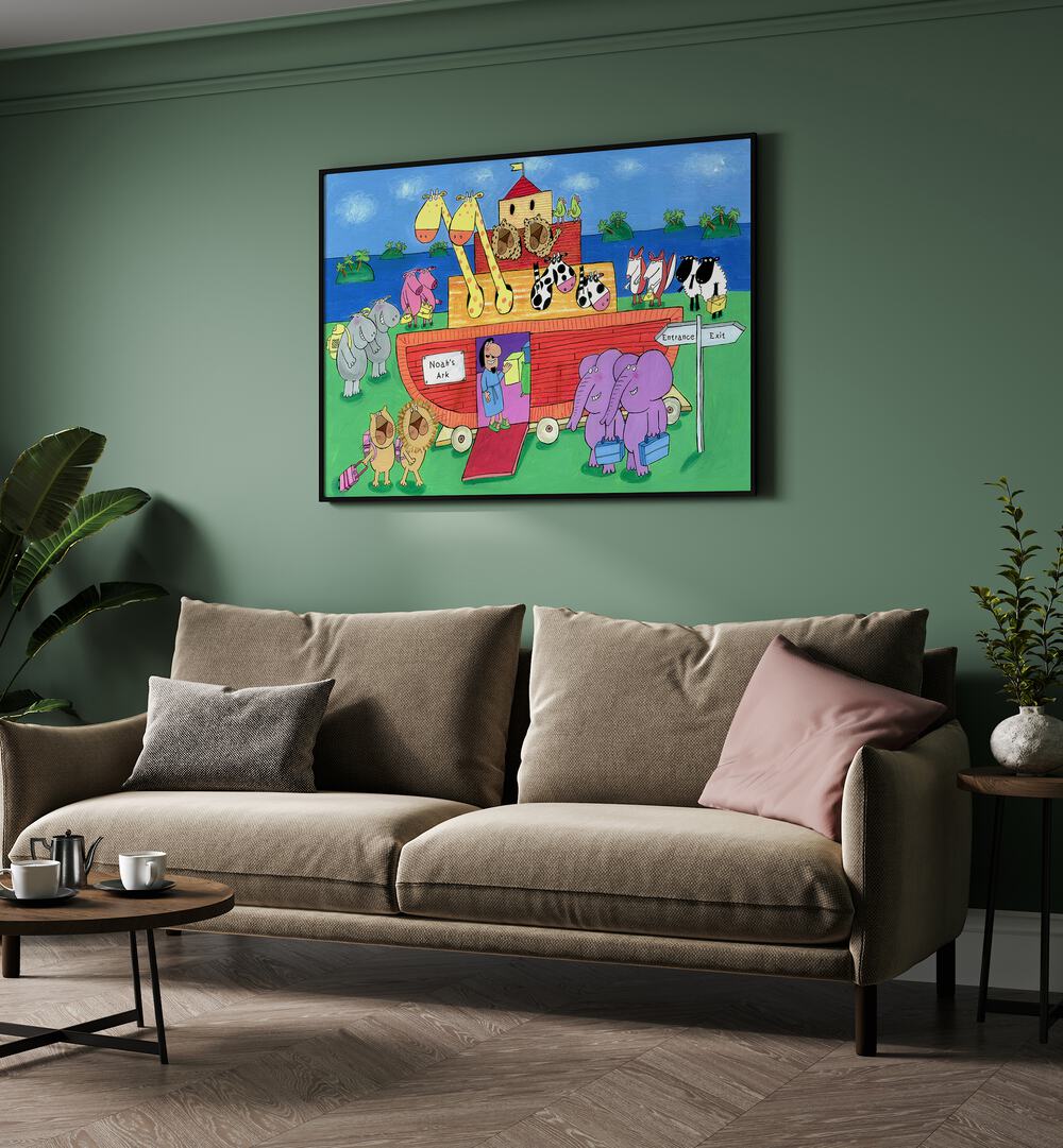 Noahs Ark With Animals By Carla Daly Kids Painting placed on a wall