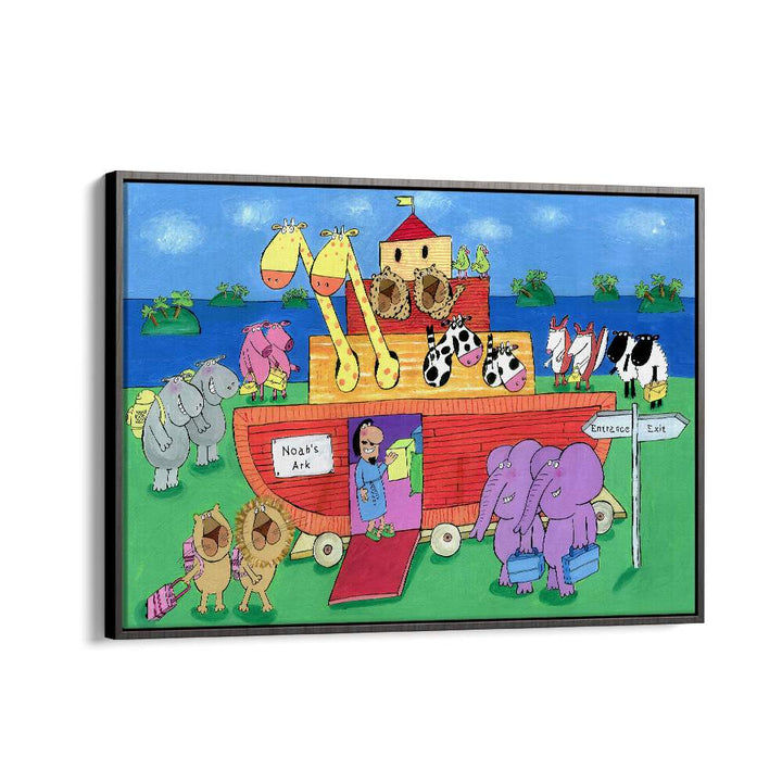 Noahs Ark With Animals By Carla Daly Kids Painting in Black Floater Frame