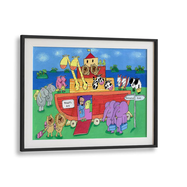 Noahs Ark With Animals By Carla Daly Kids Painting in Black Frame With Mount