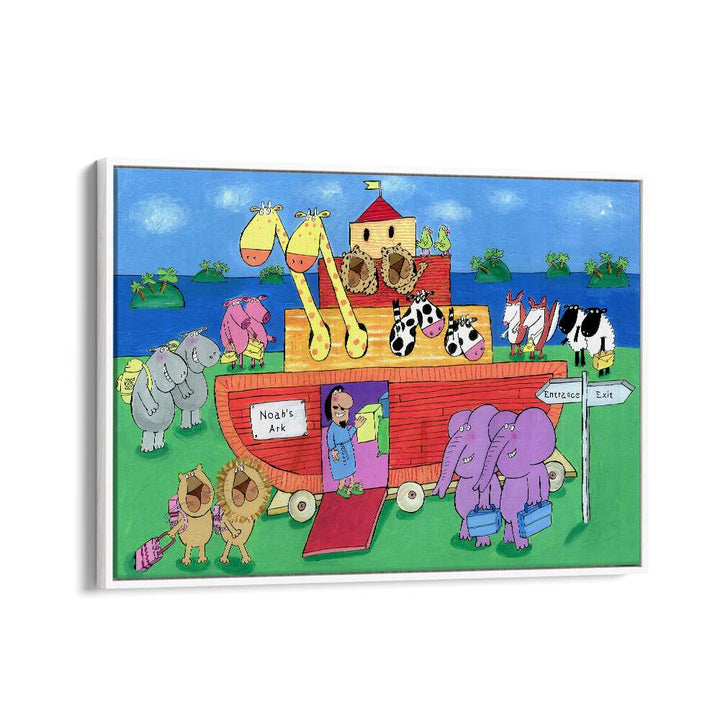 Noahs Ark With Animals By Carla Daly Kids Painting in White Floater Frame