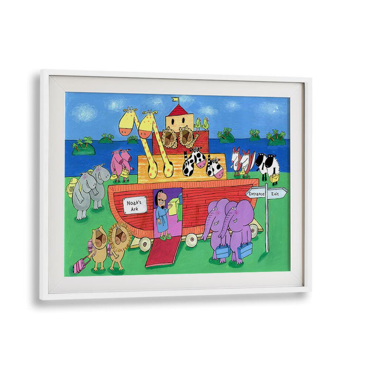 Noahs Ark With Animals By Carla Daly Kids Painting in White Frame With Mount