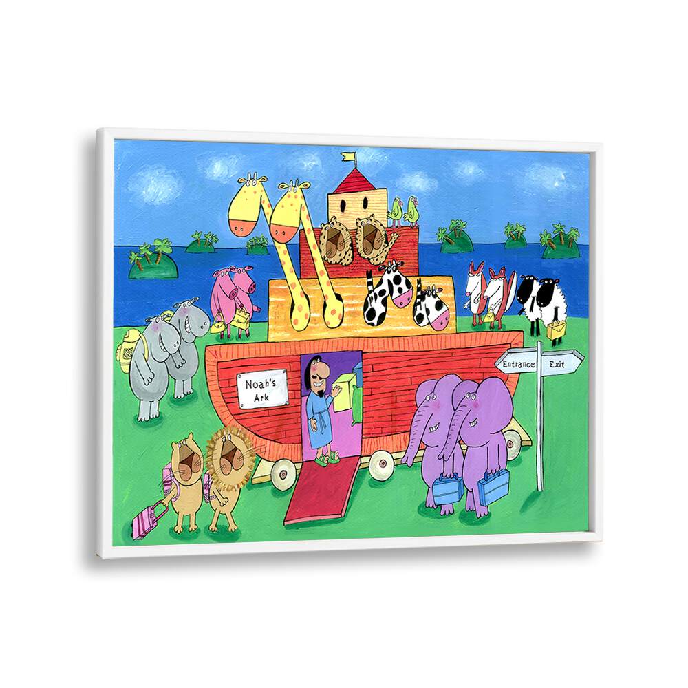 Noahs Ark With Animals By Carla Daly Kids Painting in White Plain Frame