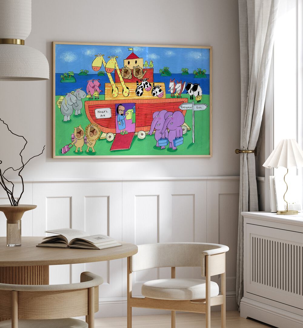 Noahs Ark With Animals By Carla Daly Kids Painting placed on a wall