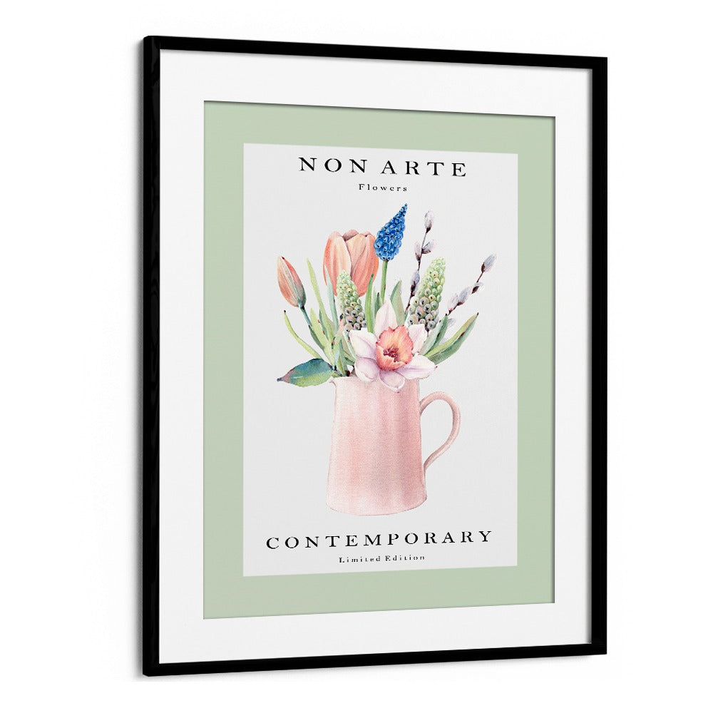 Non Arte Green Flower Vase By Rikke Londager Boisen Botanical Art Prints in Black Frame With Mount