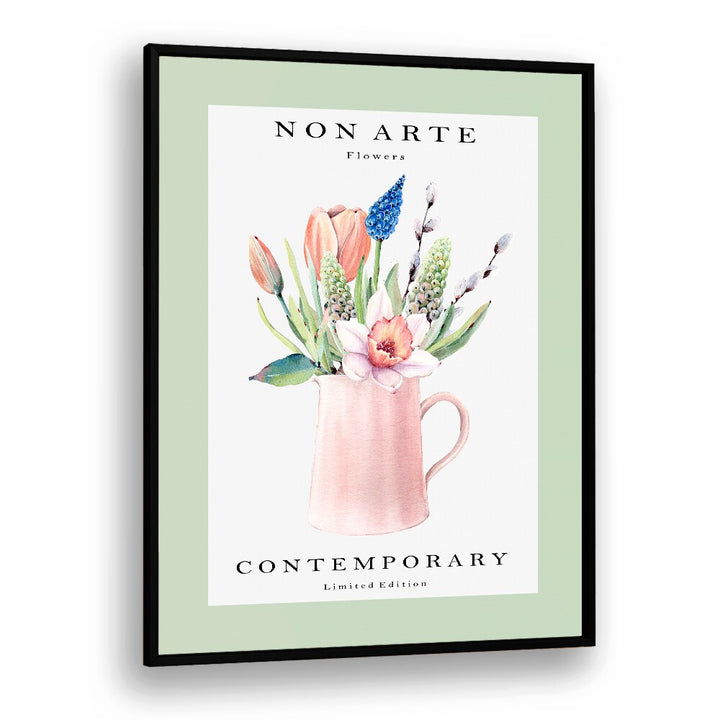 Non Arte Green Flower Vase By Rikke Londager Boisen Botanical Art Prints in Black Plain Frame