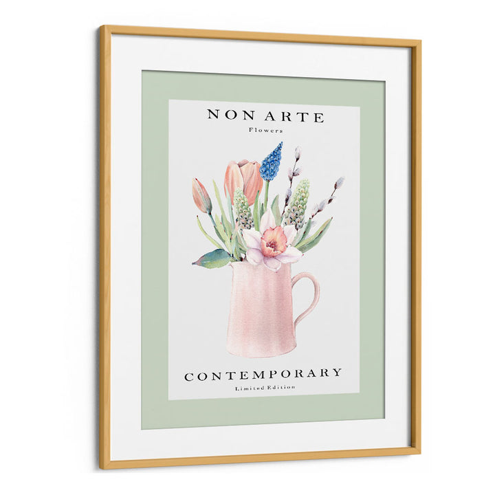 Non Arte Green Flower Vase By Rikke Londager Boisen Botanical Art Prints in Oak Wood Frame With Mount