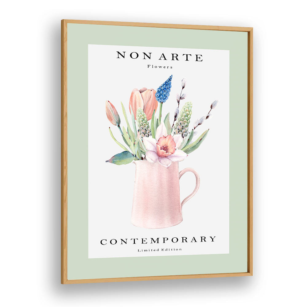 Non Arte Green Flower Vase By Rikke Londager Boisen Botanical Art Prints in Oak Wood Plain Frame
