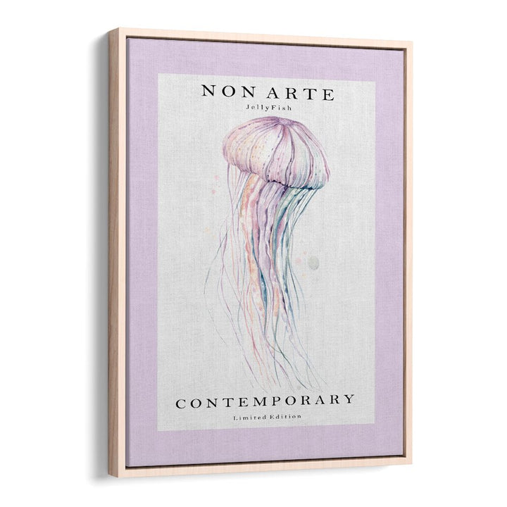 Non Arte Jellyfish By Rikke Londager Boisen Beach Prints in Oak Wood Floater Frame