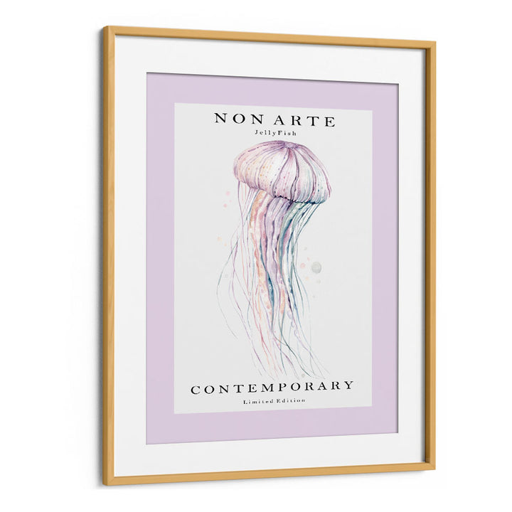 Non Arte Jellyfish By Rikke Londager Boisen Beach Prints in Oak Wood Frame With Mount