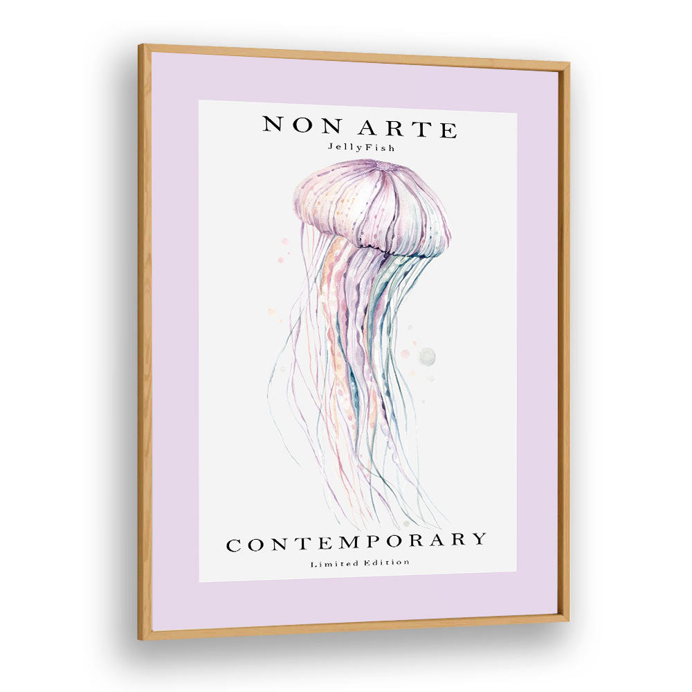 Non Arte Jellyfish By Rikke Londager Boisen Beach Prints in Oak Wood Plain Frame
