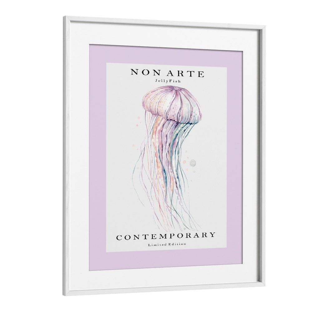 Non Arte Jellyfish By Rikke Londager Boisen Beach Prints in White Frame With Mount