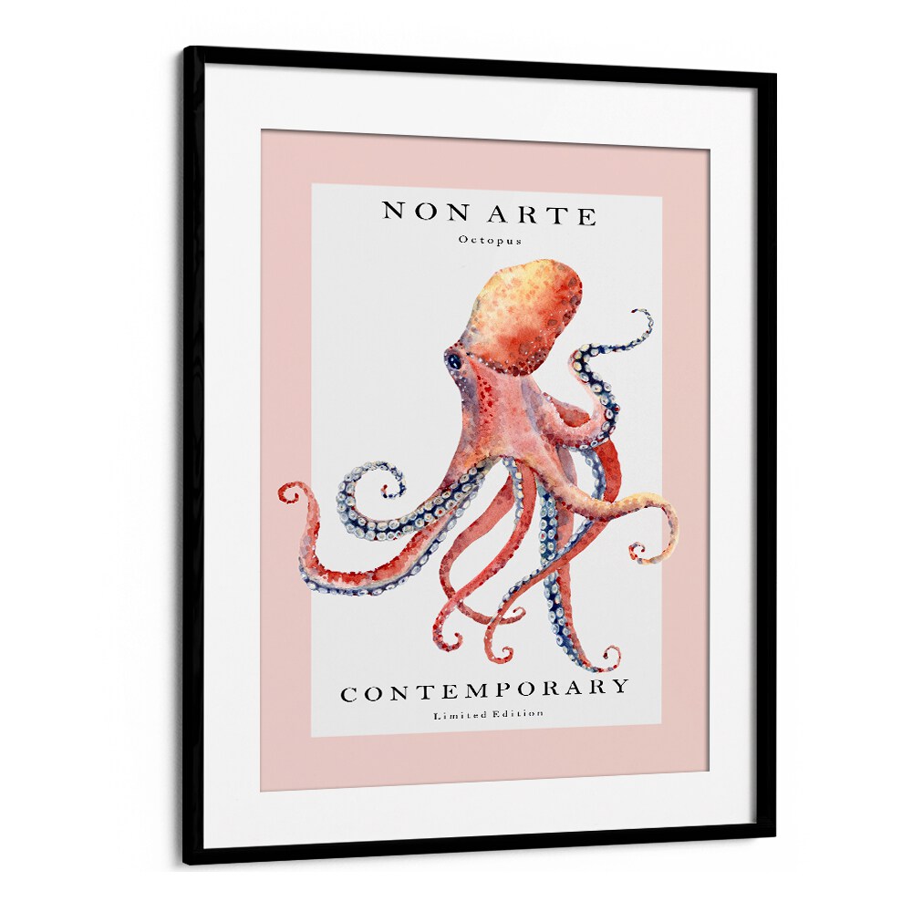 Non Arte Octopus By Rikke Londager Boisen Beach Prints in Black Frame With Mount