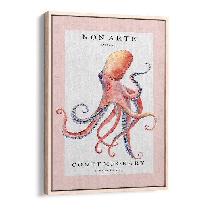 Non Arte Octopus By Rikke Londager Boisen Beach Prints in Oak Wood Floater Frame