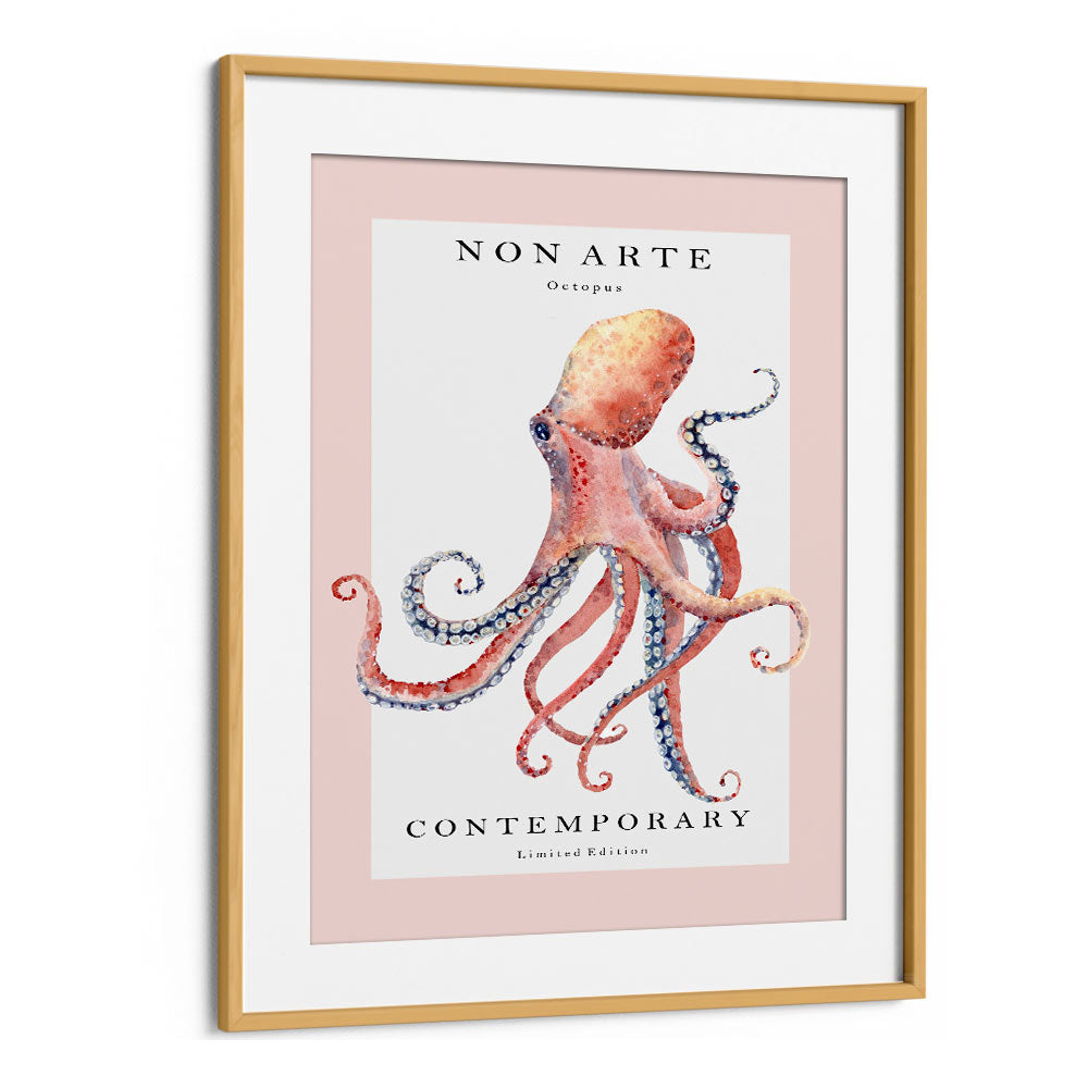 Non Arte Octopus By Rikke Londager Boisen Beach Prints in Oak Wood Frame With Mount