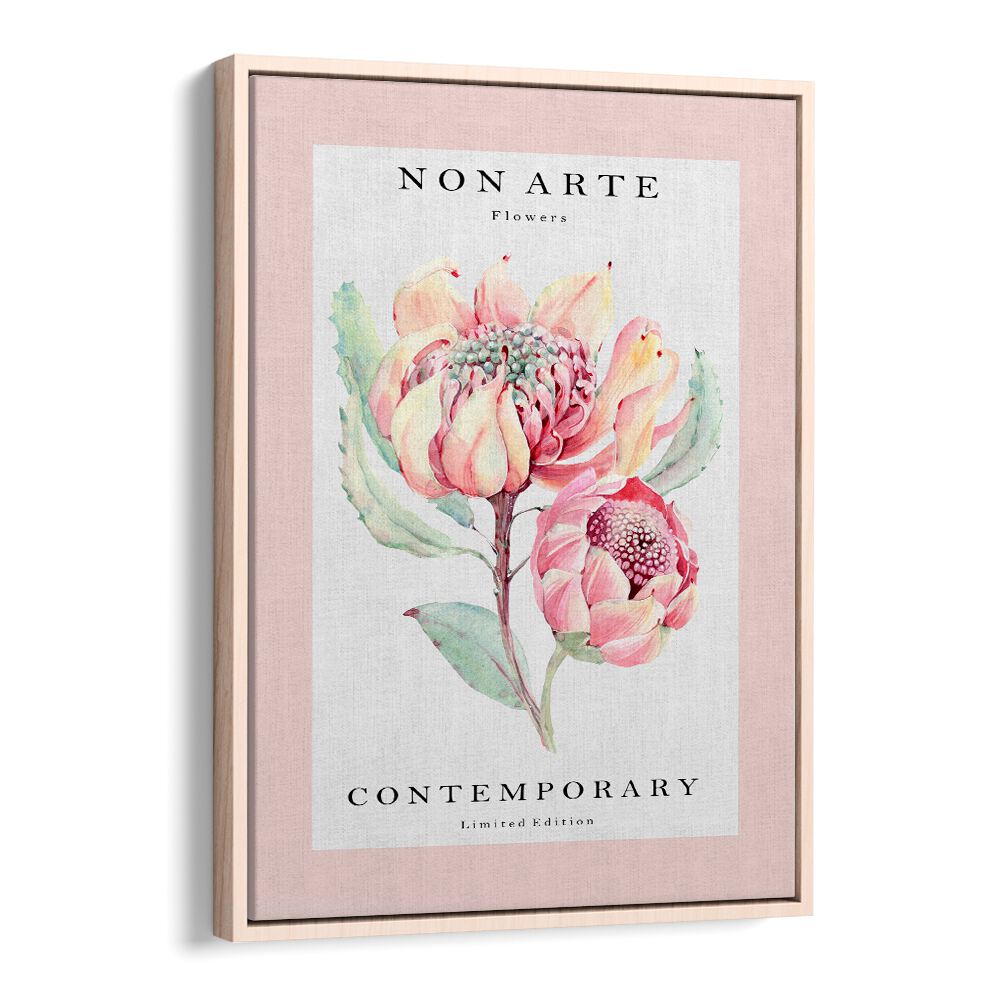 Non Arte Rose Flower By Rikke Londager Boisen Botanical Art Prints in Oak Wood Floater Frame