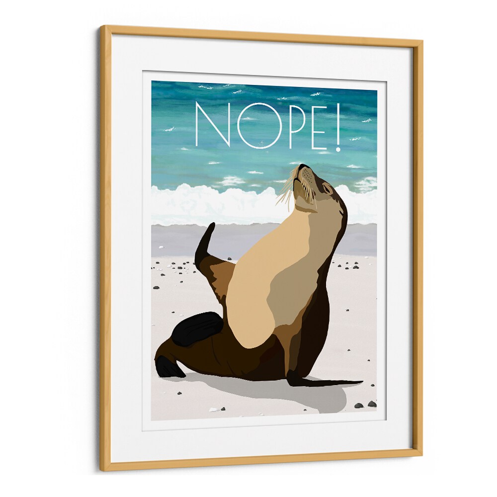 Nope Wildlife Paintings Wildlife Posters in Oak Wood Frame With Mount