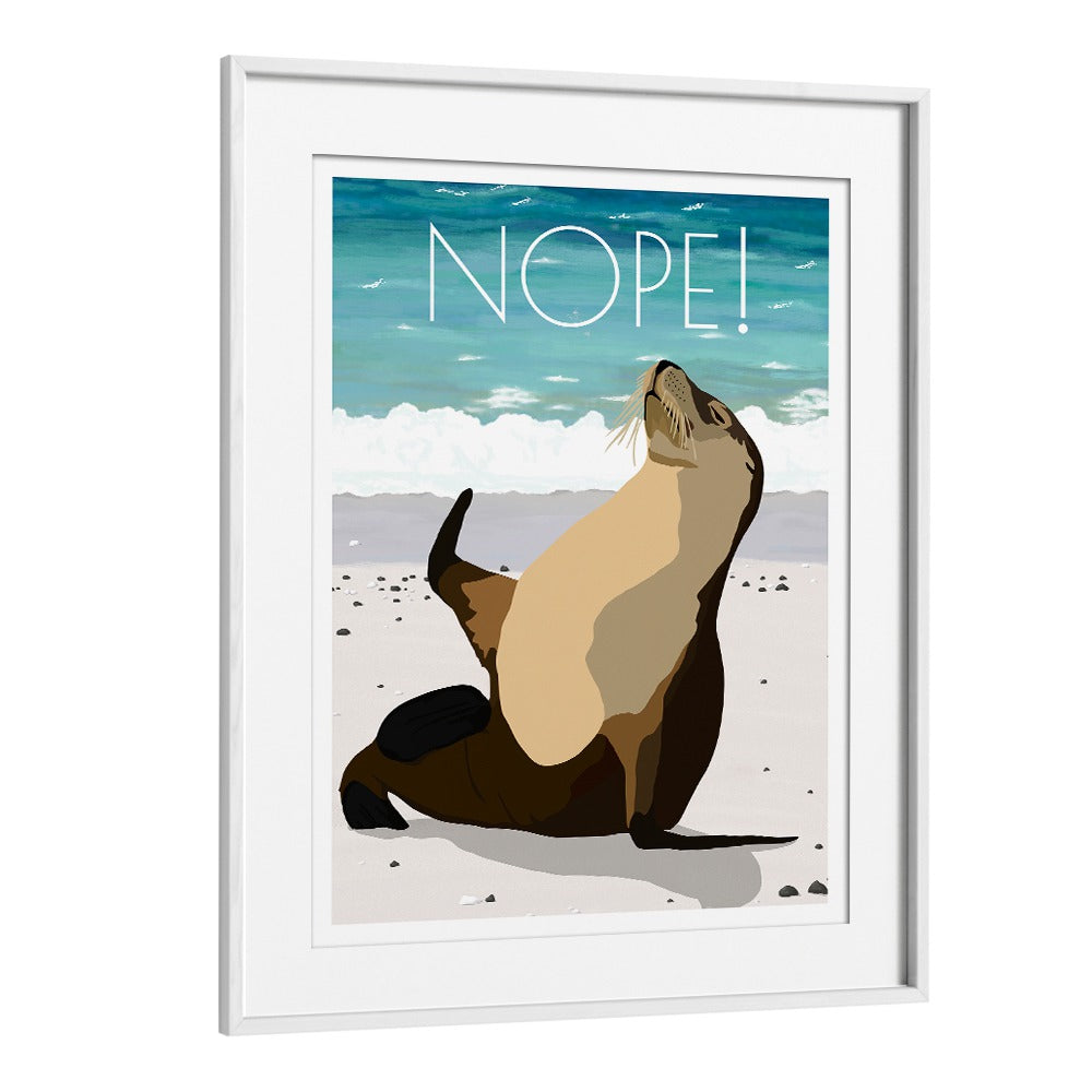 Nope Wildlife Paintings Wildlife Posters in White Frame With Mount