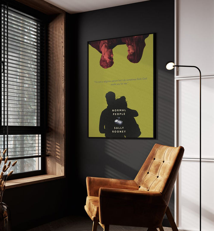 Normal People By Grishma Korjani Movie Posters in Black Plain Frame placed on a Dark Grey Colored Wall in the Drawing Room