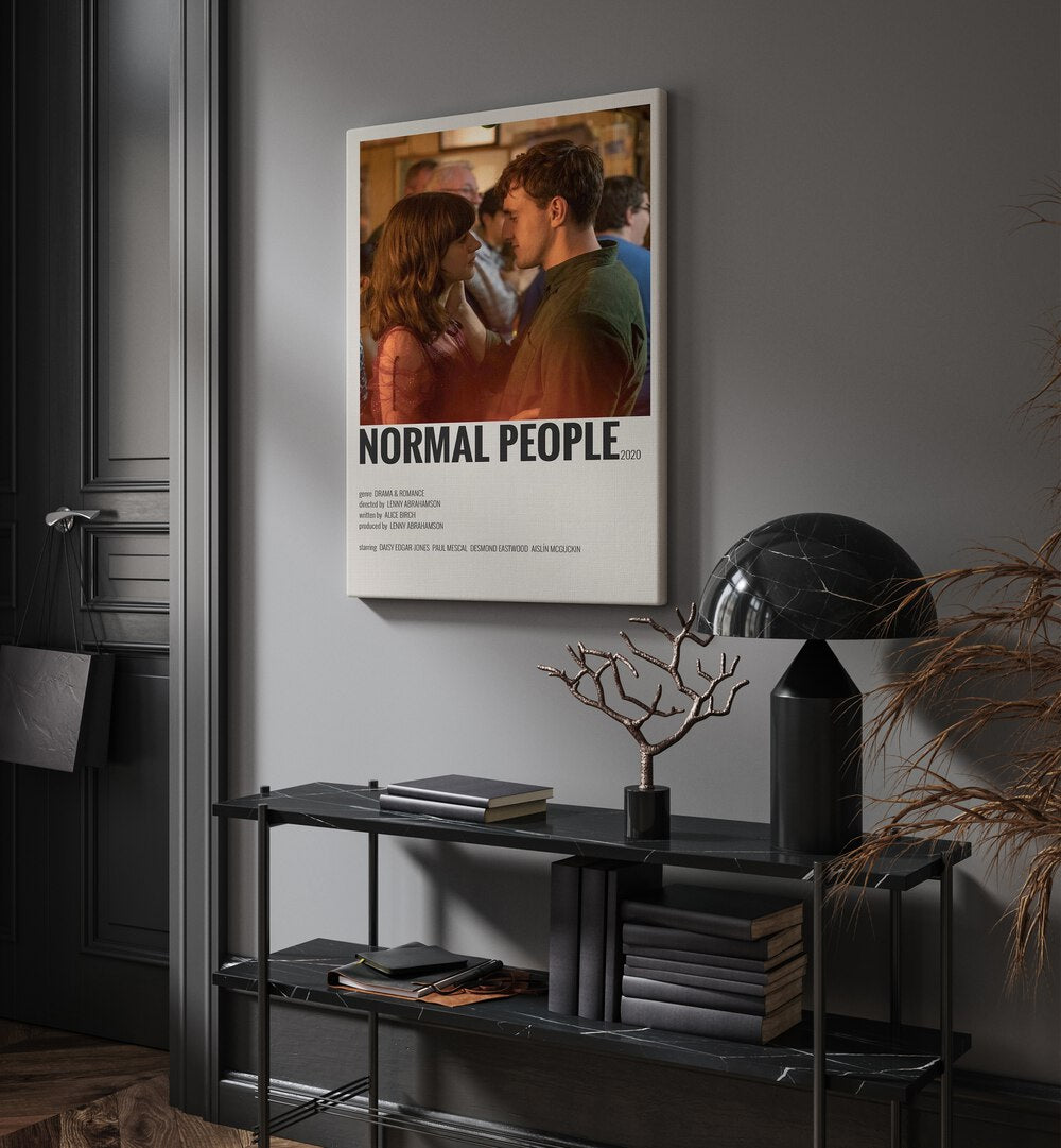 Normal People I Movie Posters in Gallery Wrap placed on a wall behind a table and beside a door