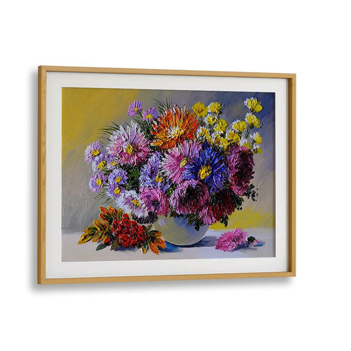 Nurtured Blossoms Vintage European Paintings in Oak Wood Frame With Mount