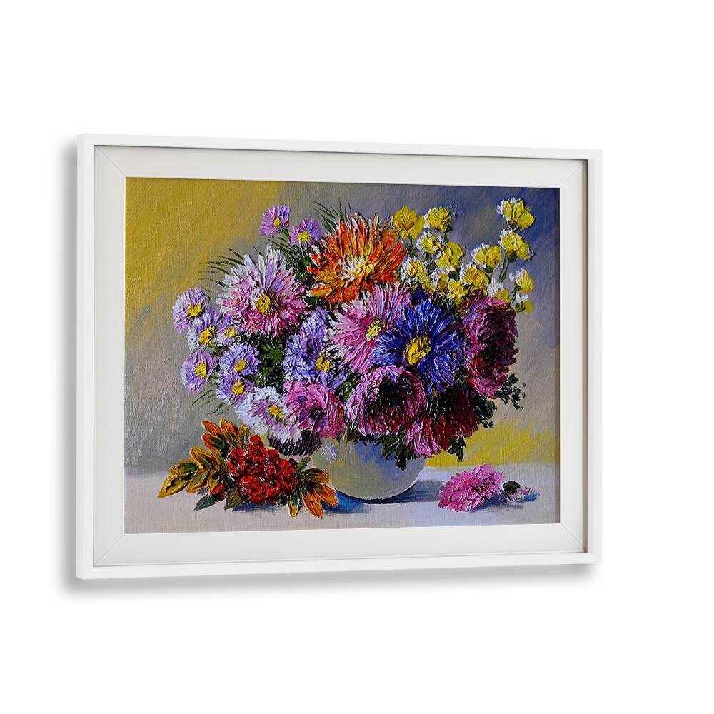 Nurtured Blossoms Vintage European Paintings in White Frame With Mount