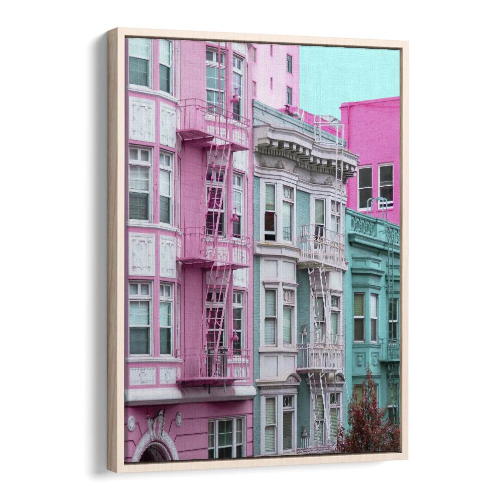 surreal painting - PINK AND BLUE ROW HOUSES IN SAN FRANCISCO by Asianmonk