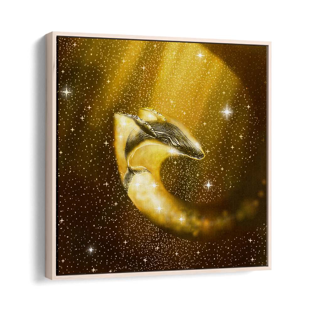 STARRY WHALE IN GOLDEN SPACE BY ALIRIZA ÇAKIR SURREAL PAINTINGS, SURREAL ART