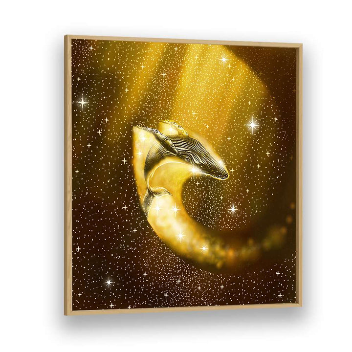 STARRY WHALE IN GOLDEN SPACE BY ALIRIZA ÇAKIR SURREAL PAINTINGS, SURREAL ART