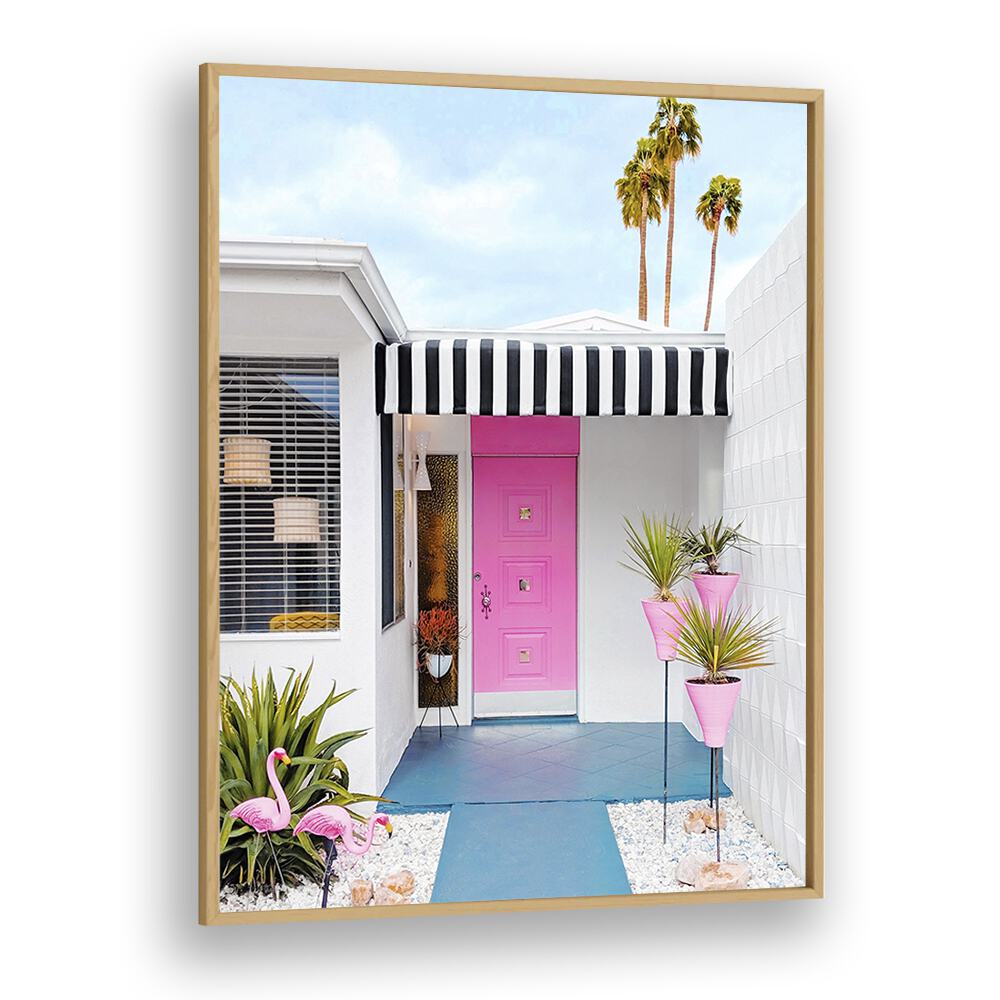 surreal painting - PINK DOOR WITH YARD FLAMINGOS by Asianmonk