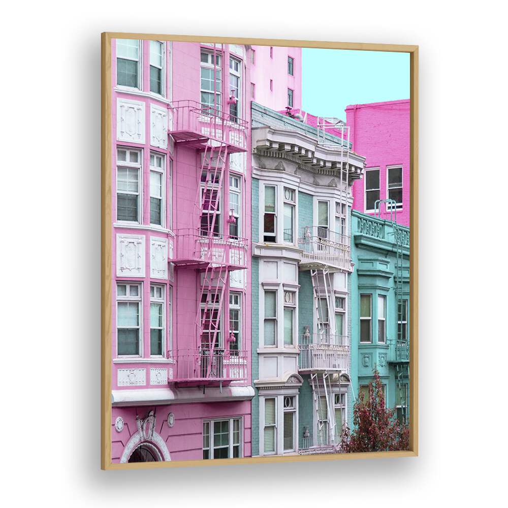 surreal painting - PINK AND BLUE ROW HOUSES IN SAN FRANCISCO by Asianmonk