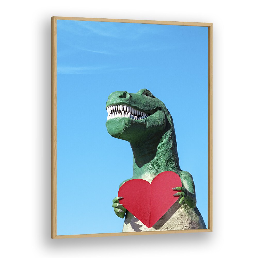 surreal painting - TYRANNOSAURUS REX WITH A RED PAPER HEART I by Asianmonk