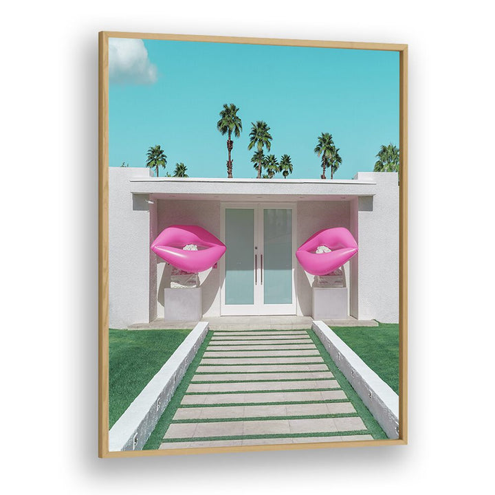 surreal painting - MID-CENTURY MODERN HOUSE WITH PINK LIPS by Asianmonk