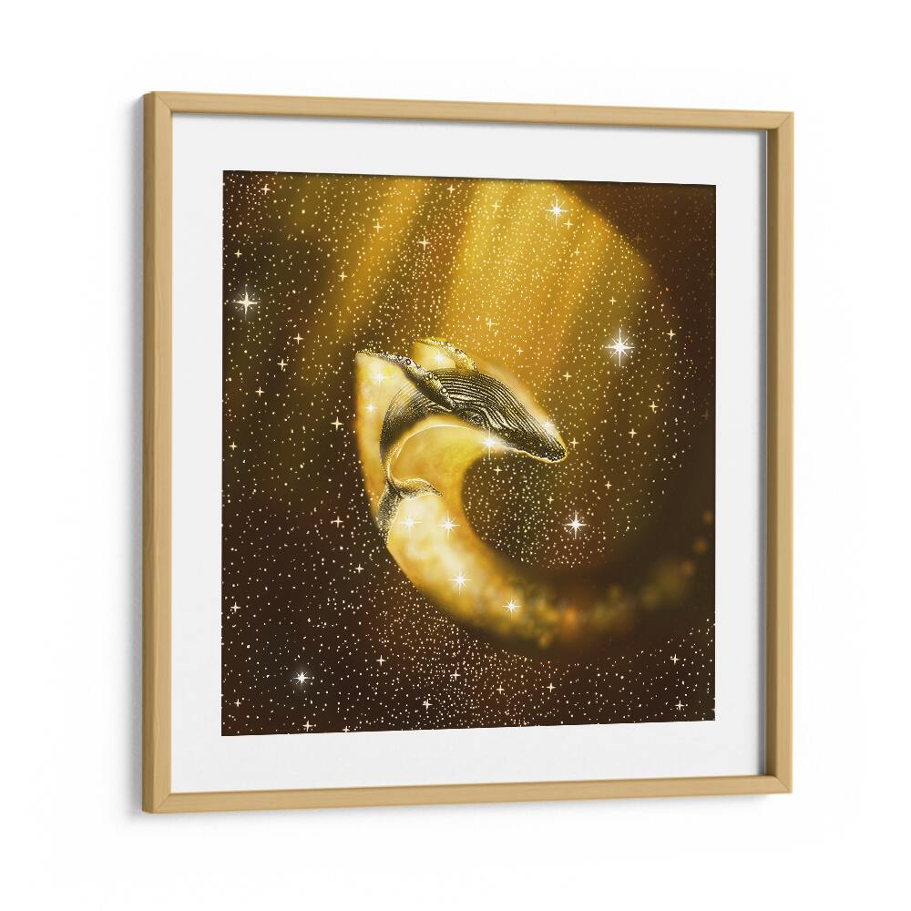 STARRY WHALE IN GOLDEN SPACE BY ALIRIZA ÇAKIR SURREAL PAINTINGS, SURREAL ART