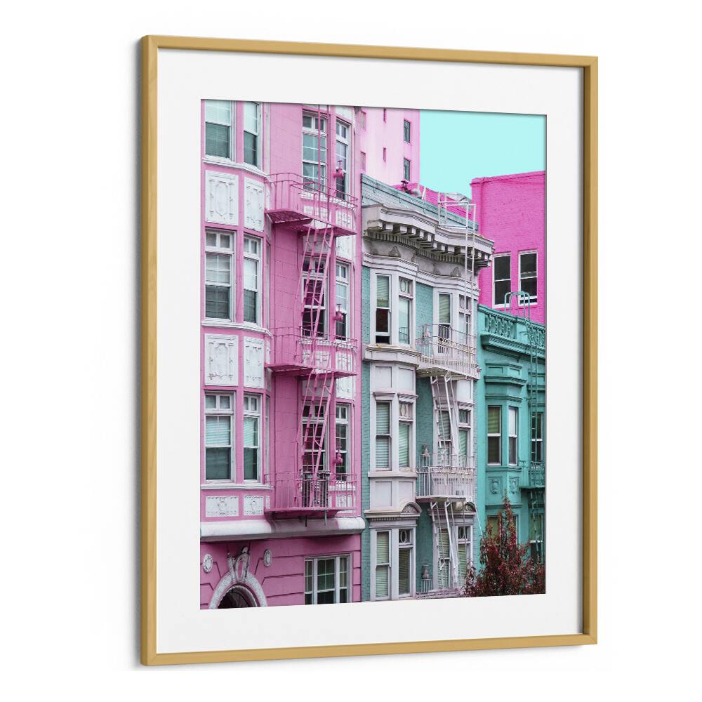 surreal painting - PINK AND BLUE ROW HOUSES IN SAN FRANCISCO by Asianmonk