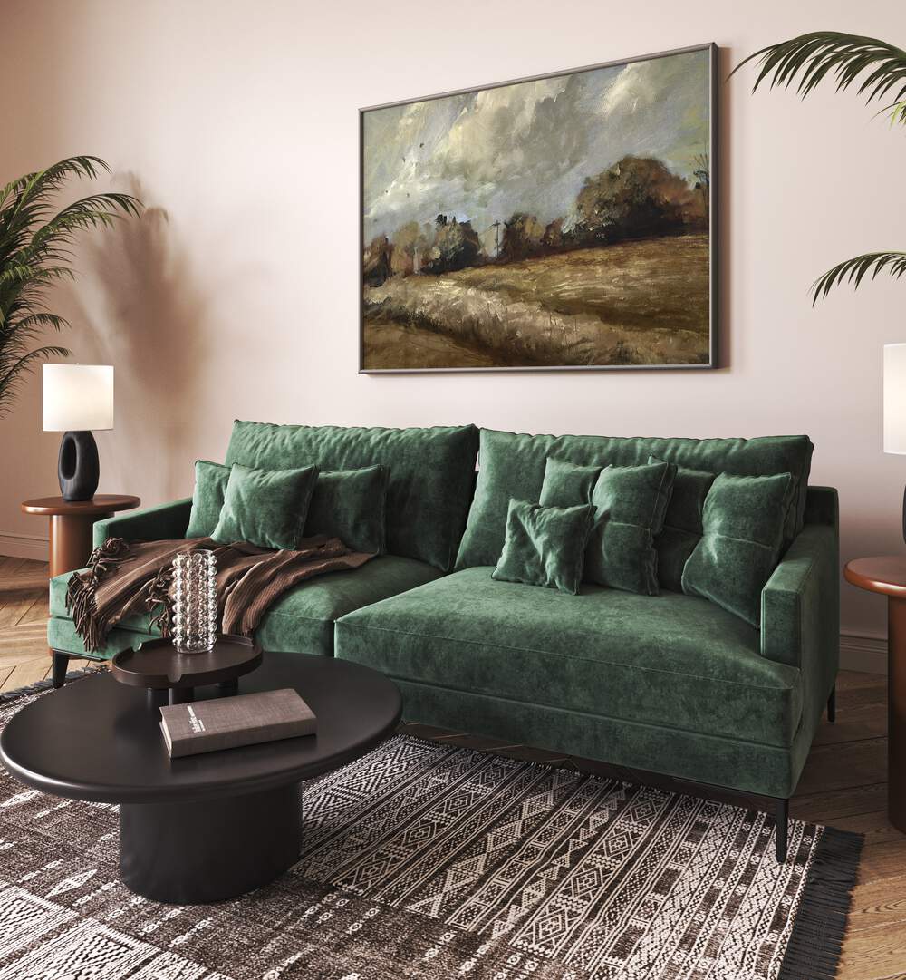 Elegant living room featuring OAK TREES, LANDSCAPE PAINTINGS that enhance tranquility and artistic expression.