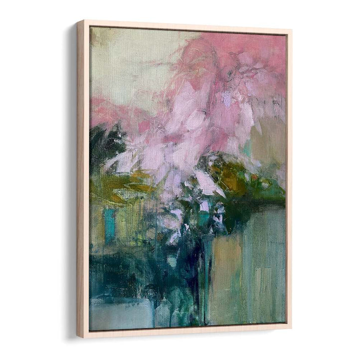 Vibrant LAZE PINK, ABSTRACT PAINTINGS showcasing a blend of soft pinks and greens, perfect for modern decor.