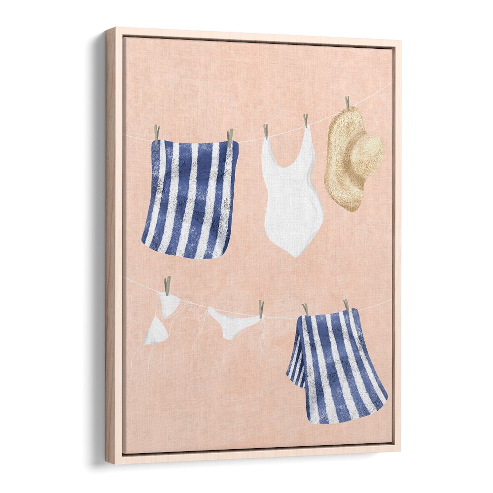 Whimsical AFTER THE SWIM, KIDS ROOM PAINTINGS featuring swimsuits and towels on a clothesline, perfect for lively kids' spaces.