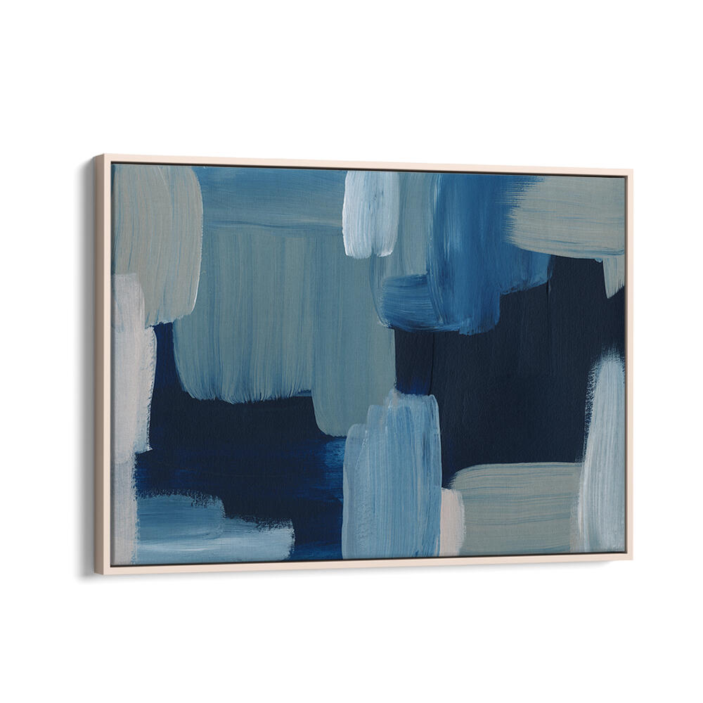 Oakwood floater framed BRUSH STROKES , ABSTRACT PAINTINGS with layered blue and teal brush strokes on canvas