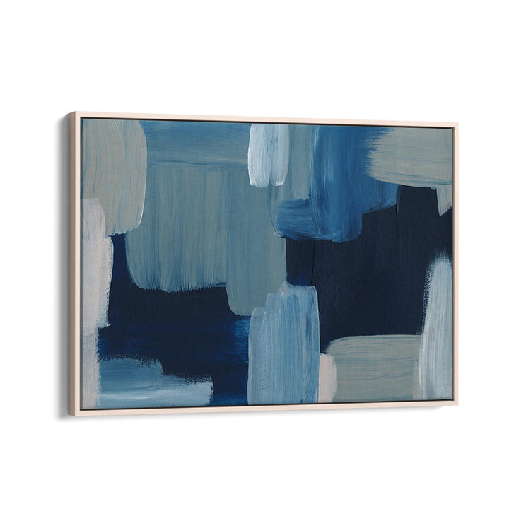 Oakwood floater framed BRUSH STROKES , ABSTRACT PAINTINGS with layered blue and teal brush strokes on canvas