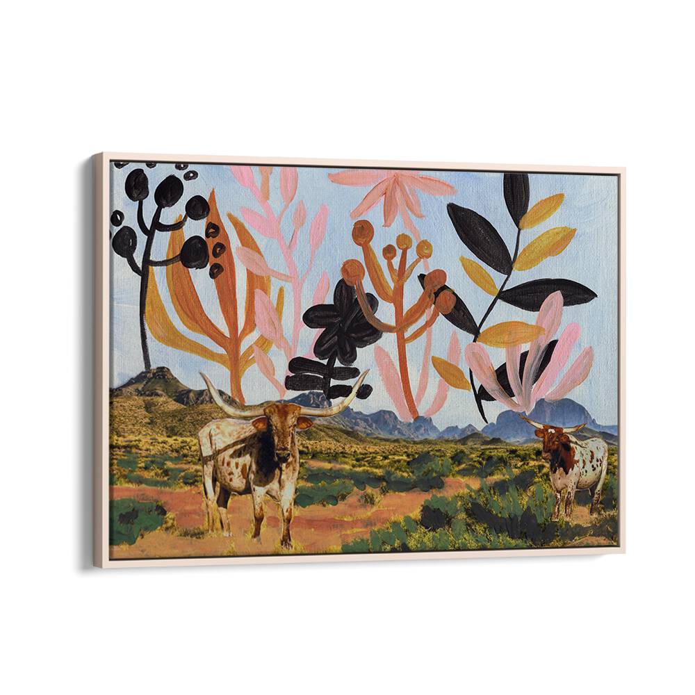 BIG BEND TEXAS LONGHORNS COLLAGE , ANIMAL PAINTINGS