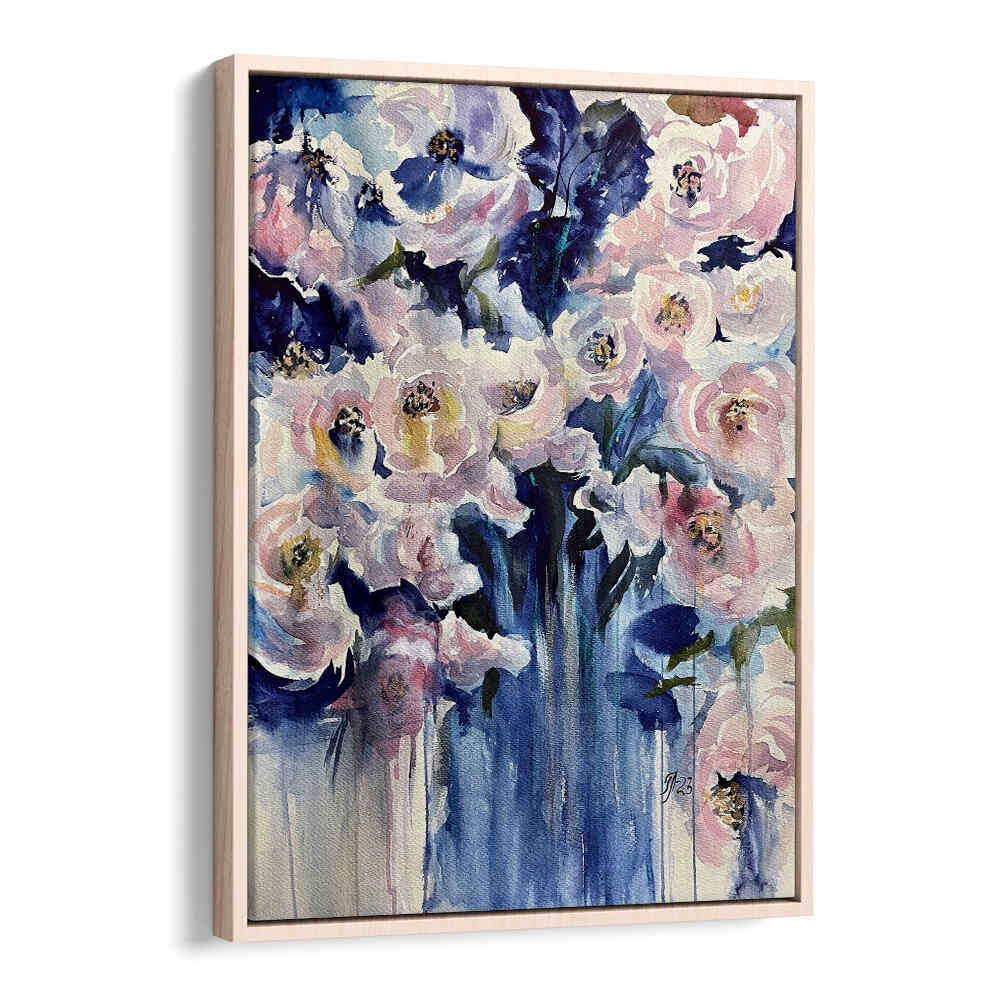 BLUE VASE , FLORAL FLOWER PAINTINGS