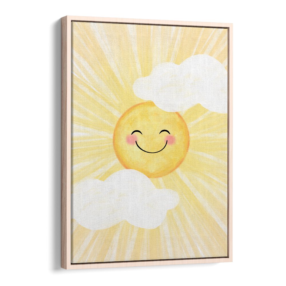 Bright sunny day painting featuring a cheerful sun and clouds, perfect for kids' room decor. Ideal for joyful spaces!